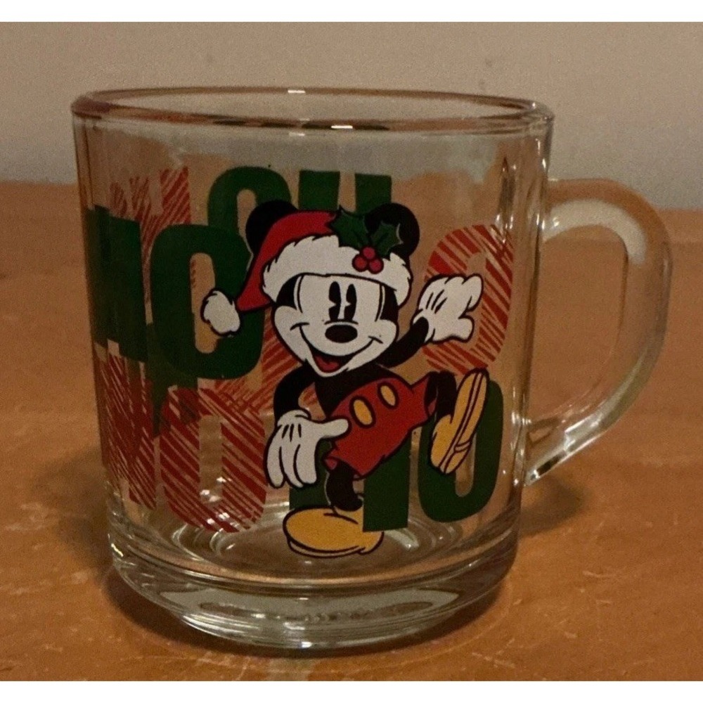 Vintage Walt Disney Mickey Mouse Christmas Santa Glass‎ Mug Anchor Hocking 🎄